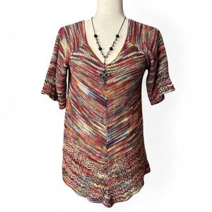 Multicolor Twee V-Neck Knit Women's Top